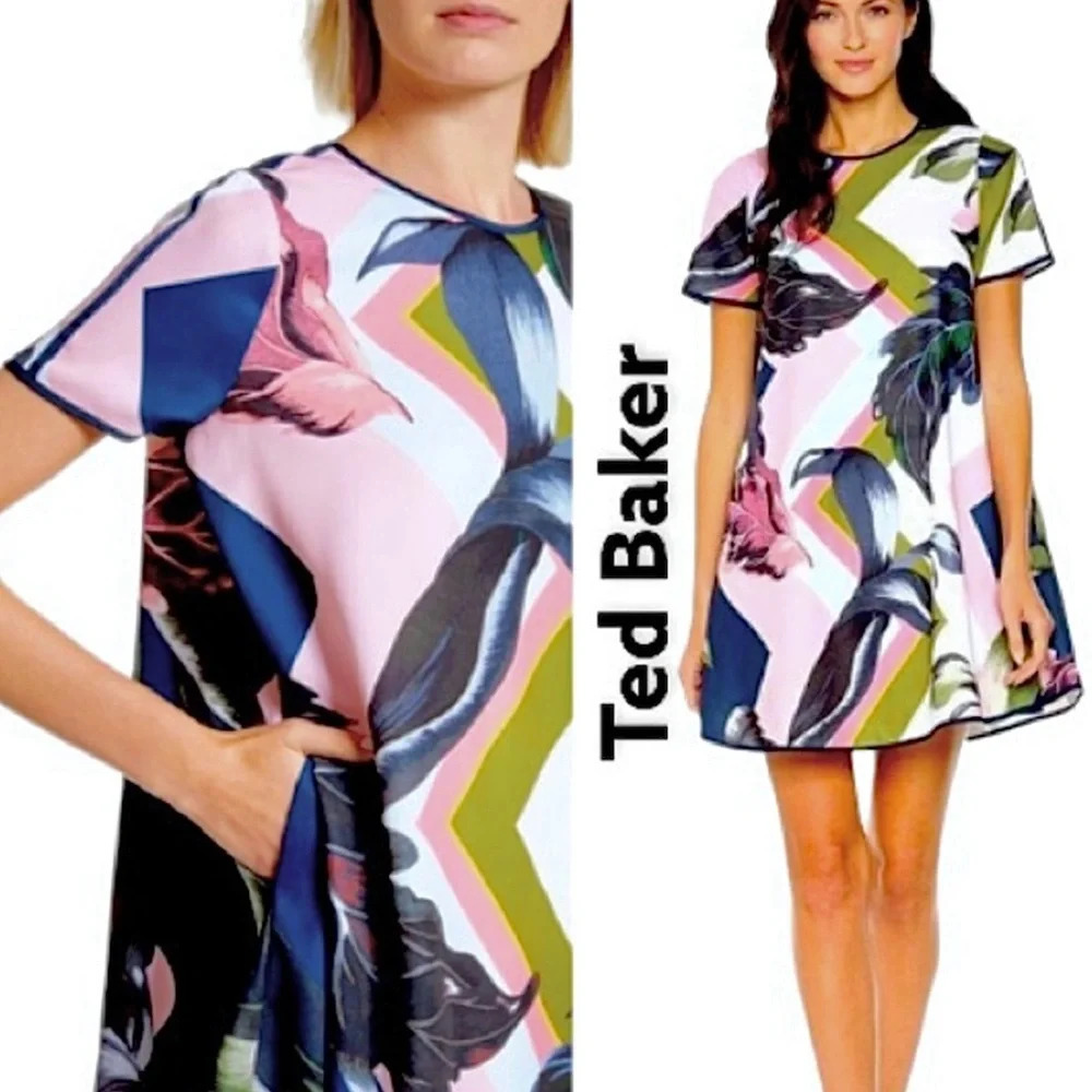 Ted Baker Ariena Swing Dress Floral Garden Wedding Guest cruise boho. US 12 - Picture 2 of 16
